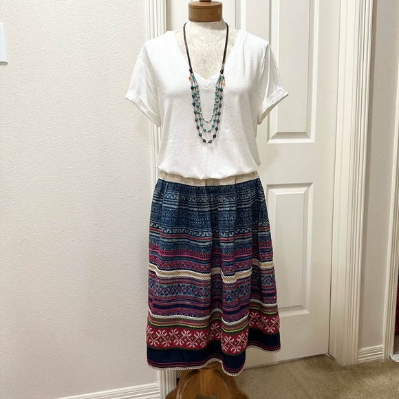 Lucky Brand Colorful Ethnic Hmong Style Boho Folk Skirt with Elastic Waist - S - Picture 5 of 15